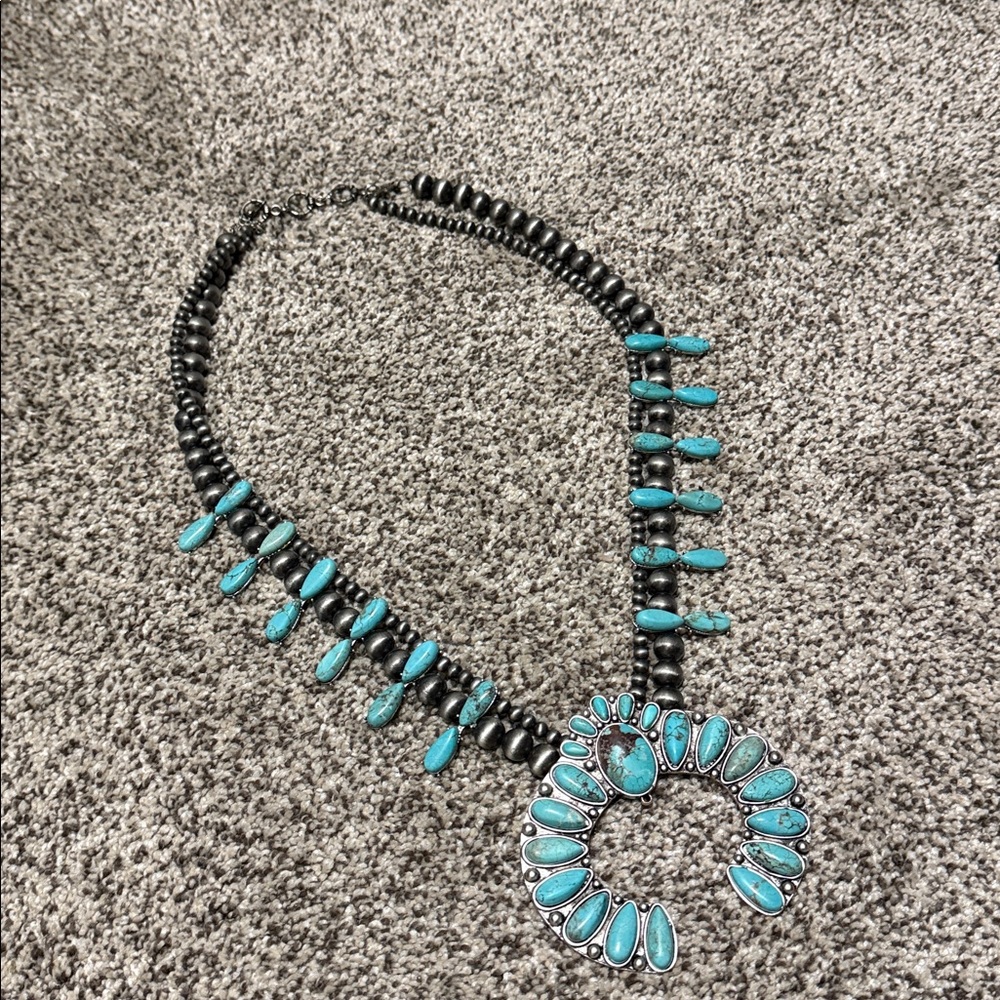 Turquoise and Silver Beaded Necklace